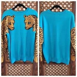 Blue Leopard Print Sweater - M *NWT*